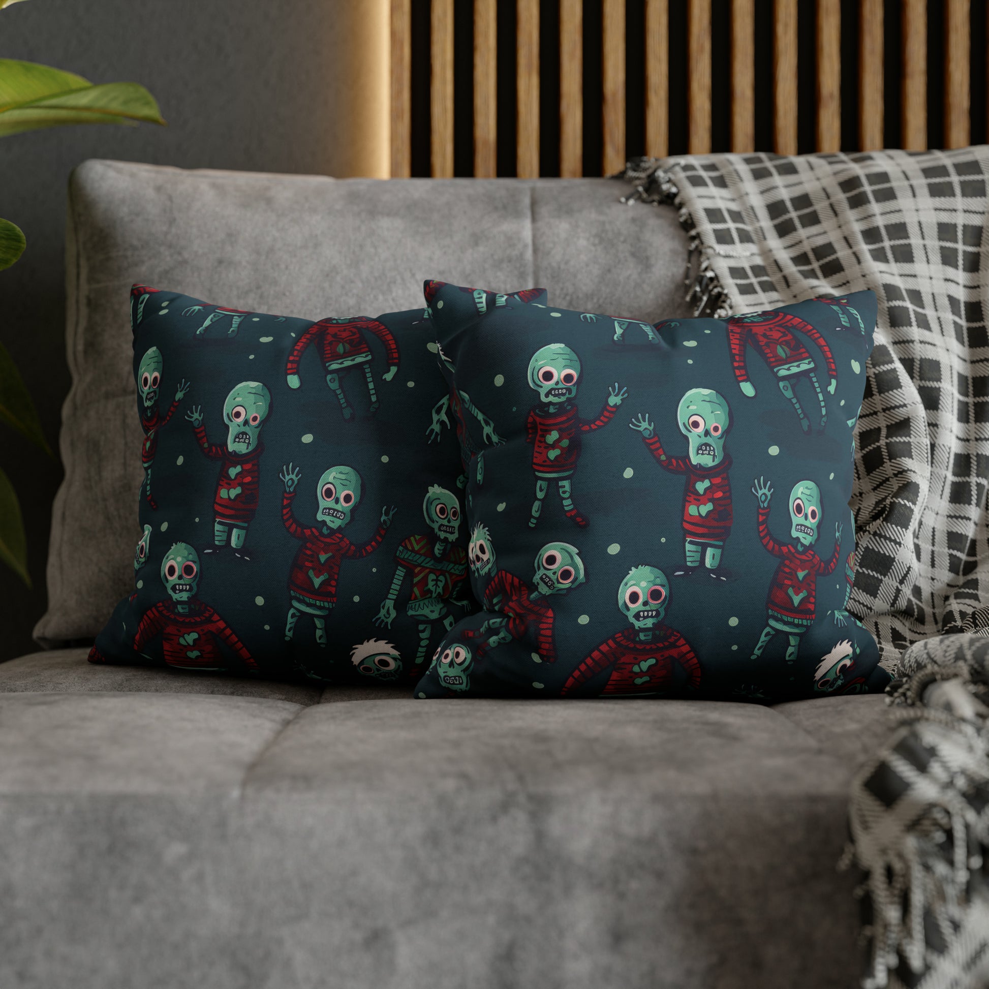 Zombie Decorative Pillowcase, Zombie Home Decor Pillow Cover Teal, Square 2-Sided Pillow    - HolidayShoppingFinds