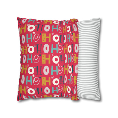 Ho Ho Holiday Patterned Red Square Pillow Case, Christmas Pillow Throw, Holiday Gift    - HolidayShoppingFinds