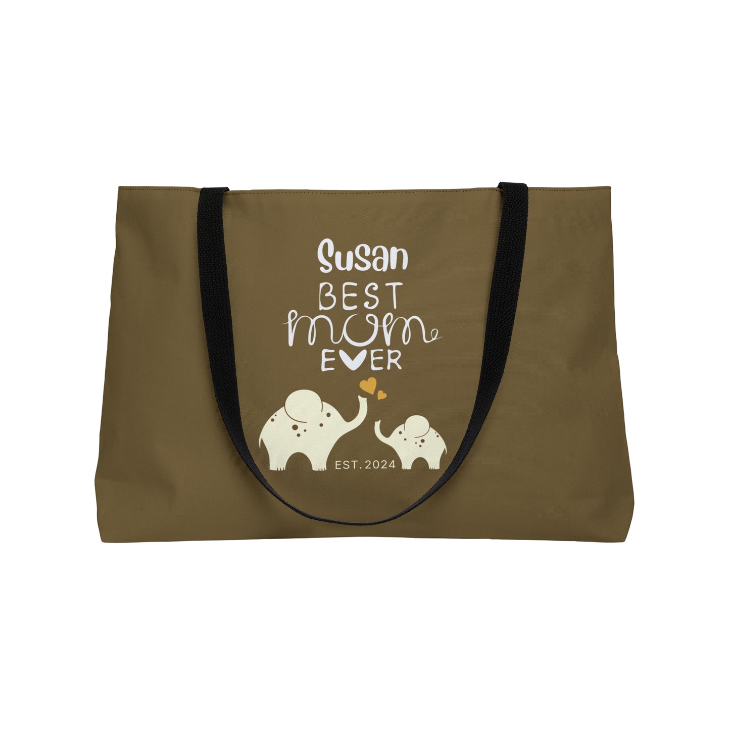 Personalized Best Mom Ever Weekender Bag for Mom, Khaki Baby Elephants Tote Bag    - HolidayShoppingFinds