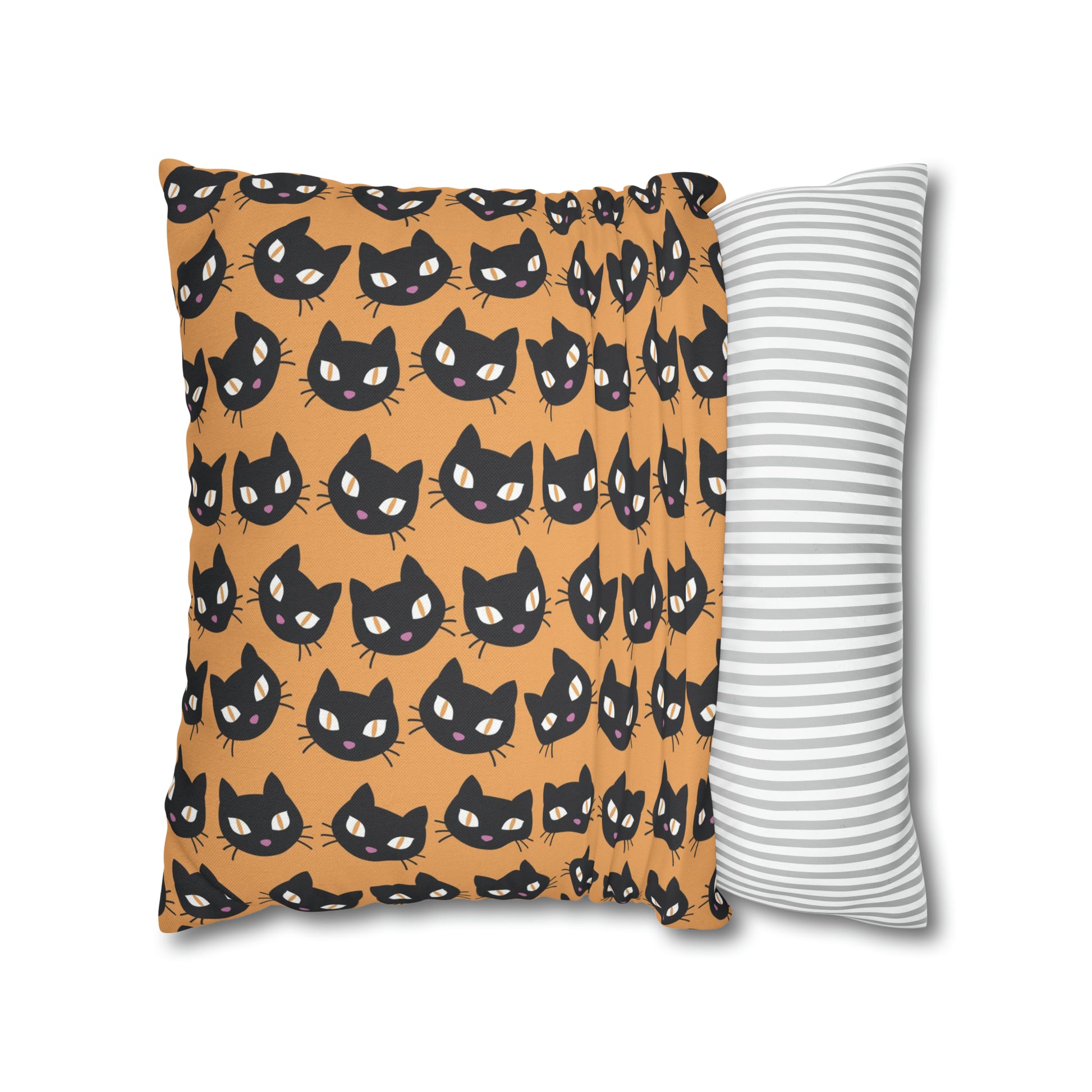 Cute Black Cats Halloween Pillowcase, Halloween Orange Throw Pillow Cover, Spooky Pillow, Square 2-Sided Pillow Case    - HolidayShoppingFinds