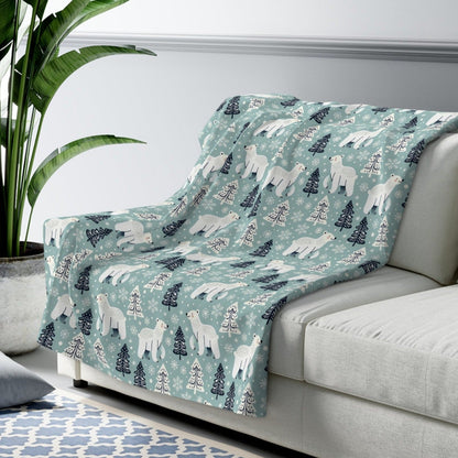 Polar Bears Winter Sherpa Fleece Blanket, Teal Bear Blanket, Christmas Blanket 50" × 60"   - HolidayShoppingFinds