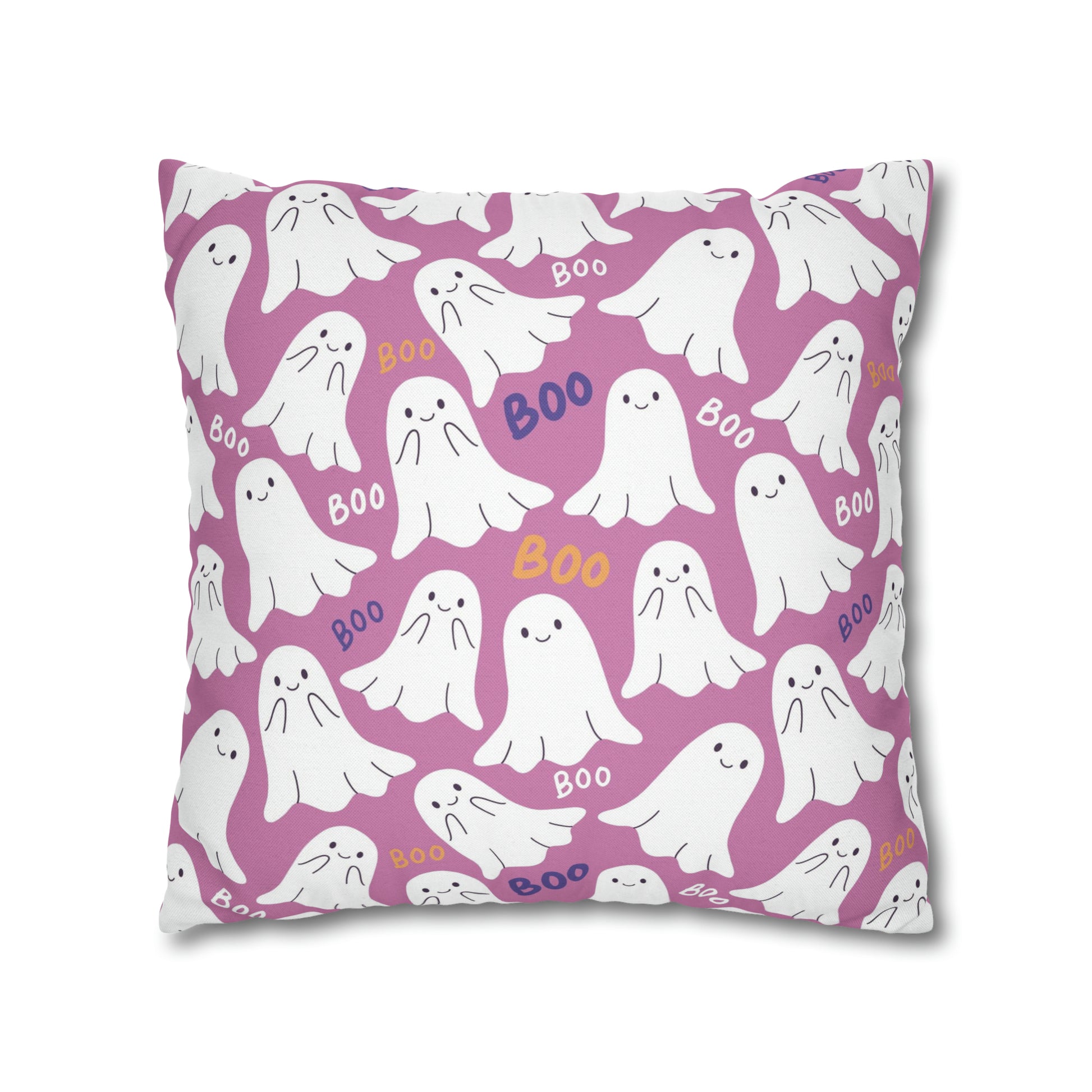 BOO Ghost Decorative Pillowcase Halloween Spooky Ghost Pillow Cover, Pink Square Pillow, 2-Sided Pillow Cover    - HolidayShoppingFinds