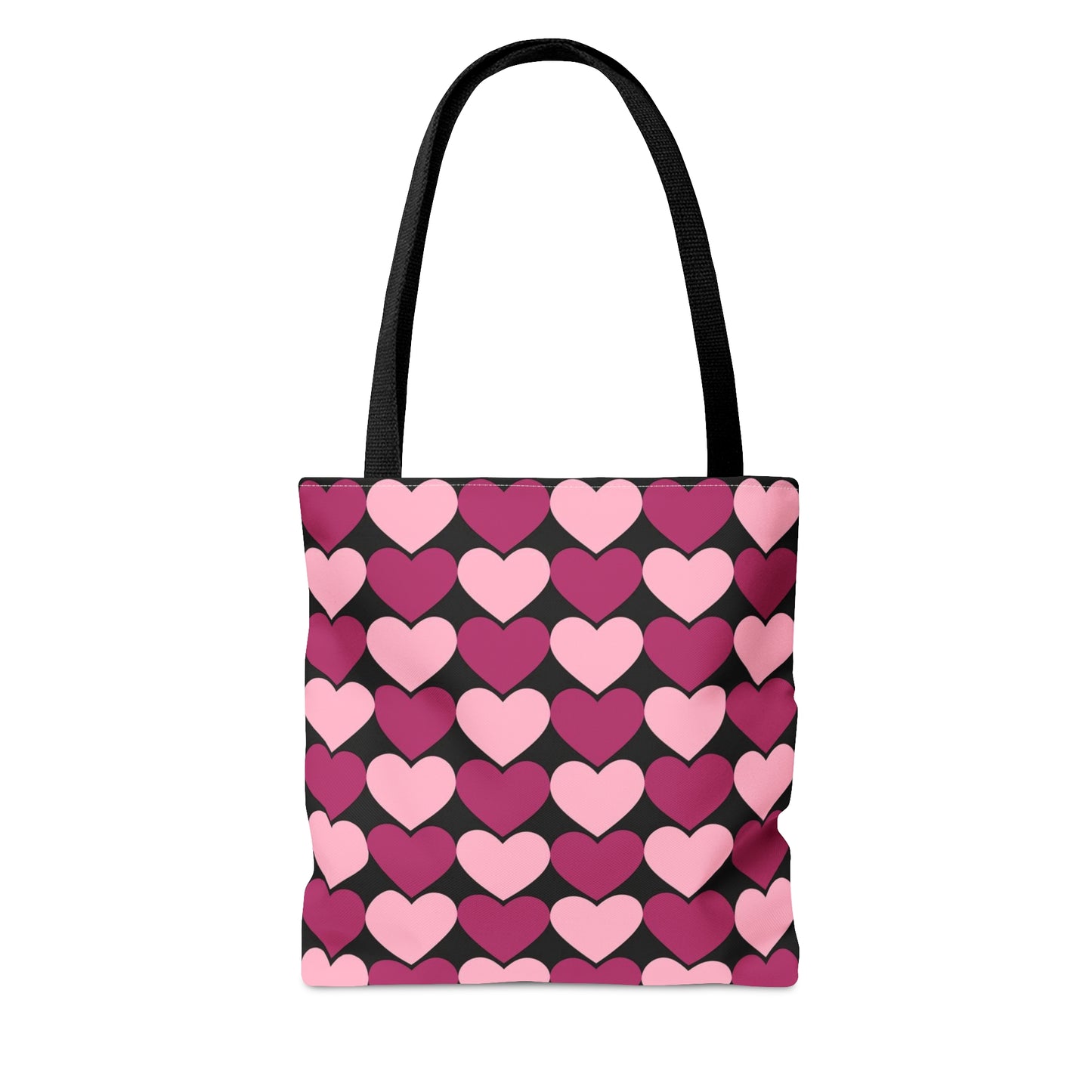 Big Pink & Purple Hearts Pattern Black Tote bag Valentines Day Gift    - HolidayShoppingFinds