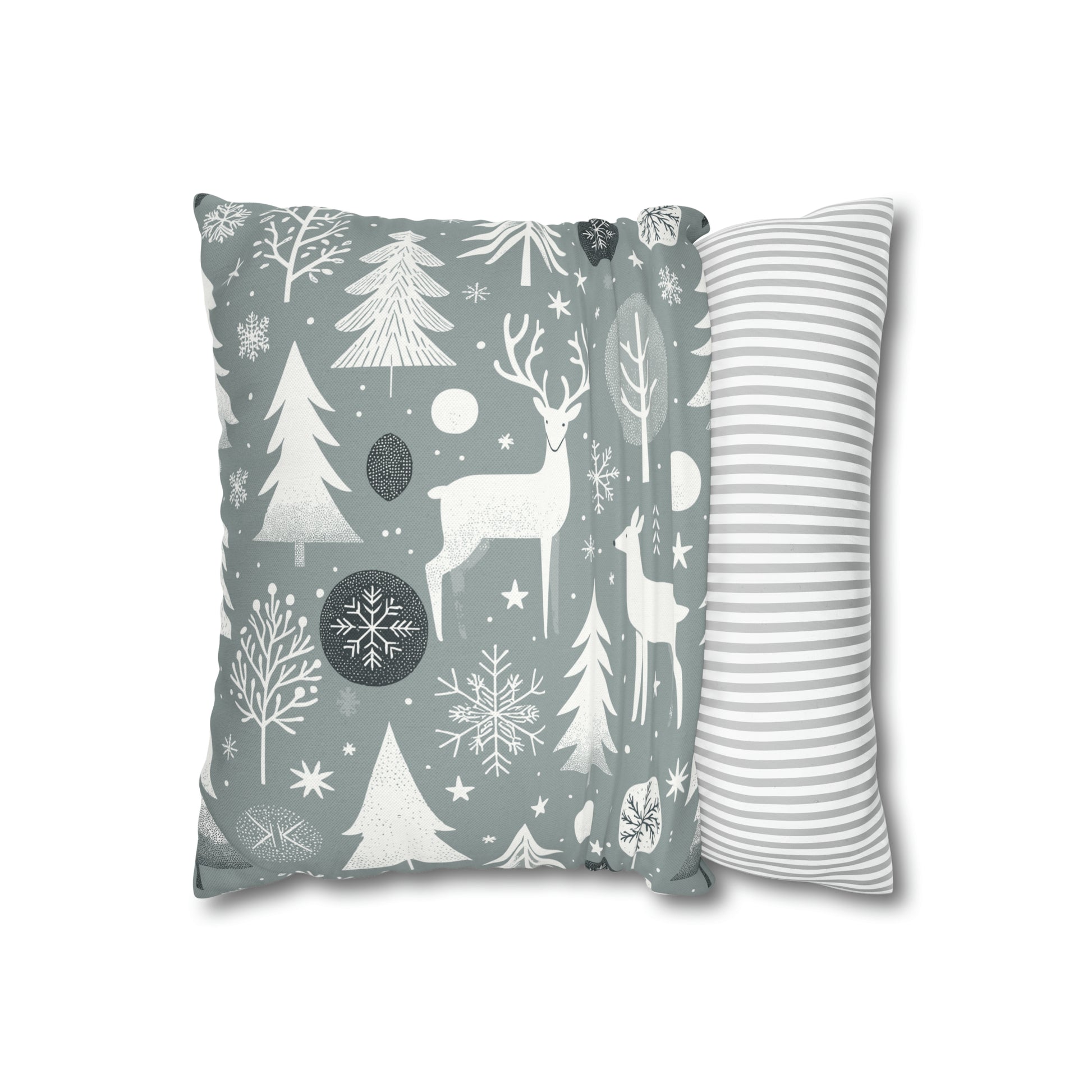 Reindeer Winter Wonderland Pillowcase Gray Holiday Pillow Christmas Gift, Holiday Gift (B)    - HolidayShoppingFinds