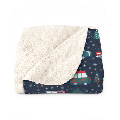 Vanlife Sherpa Blanket, Camping Blanket Throw, Winter Van Blue Blanket    - HolidayShoppingFinds