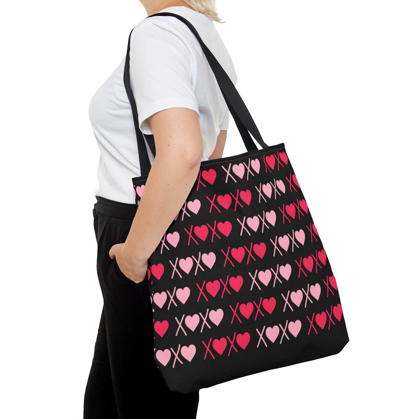 XOXO Pink Hearts Pattern Black Tote Bag - Valentine's Gift    - HolidayShoppingFinds