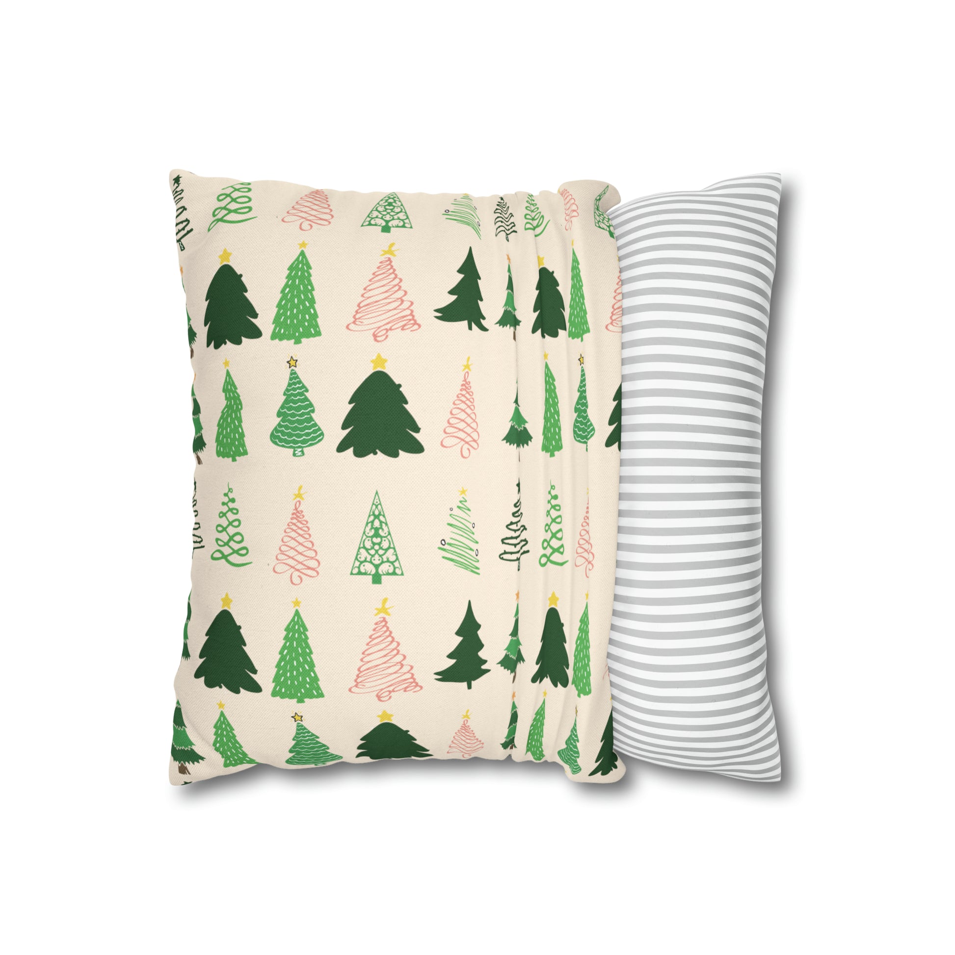 Christmas Trees Square Pillow Case, Creamy Ivory Winter Throw    - HolidayShoppingFinds