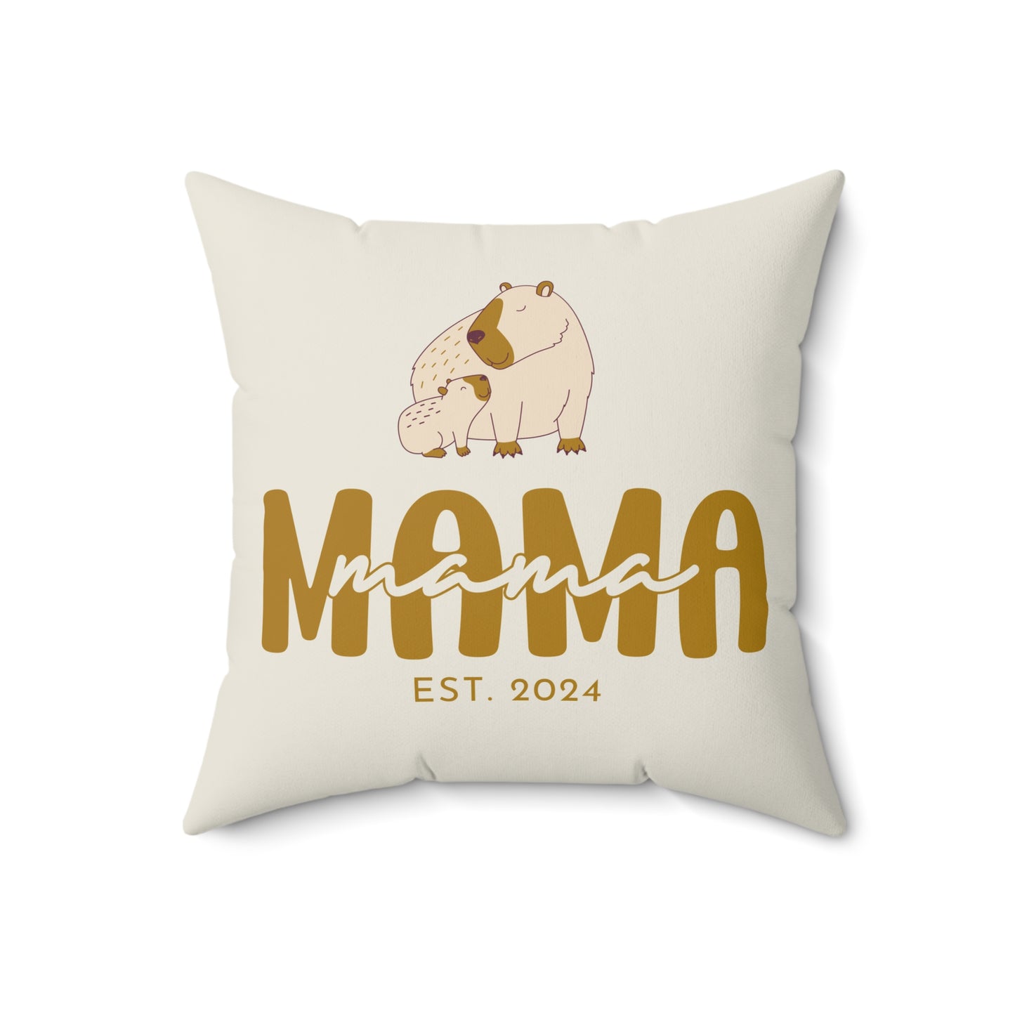 Personalized Mama Capybara Pillow Beige, Gift For Mom, Custom Pillow with insert    - HolidayShoppingFinds