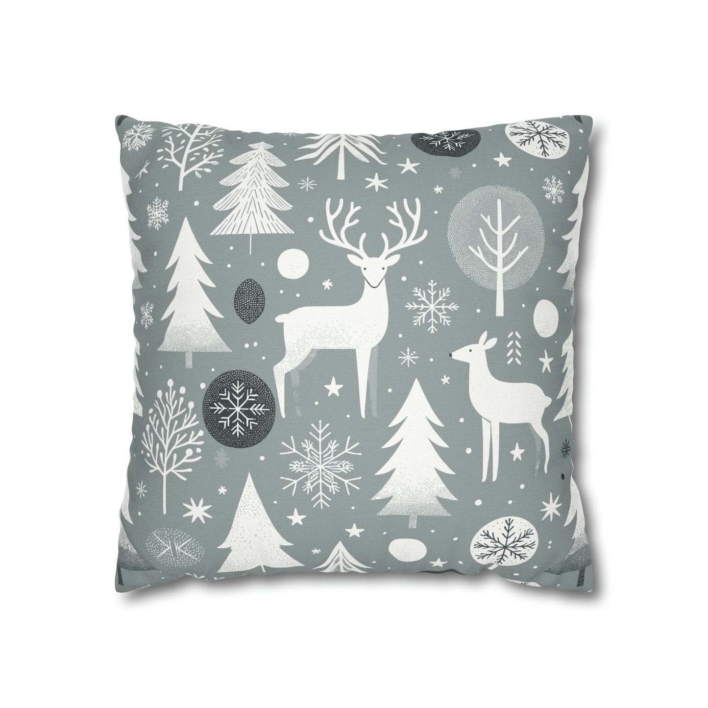 Reindeer Winter Wonderland Pillowcase Gray Holiday Pillow Christmas Gift, Holiday Gift (B)    - HolidayShoppingFinds