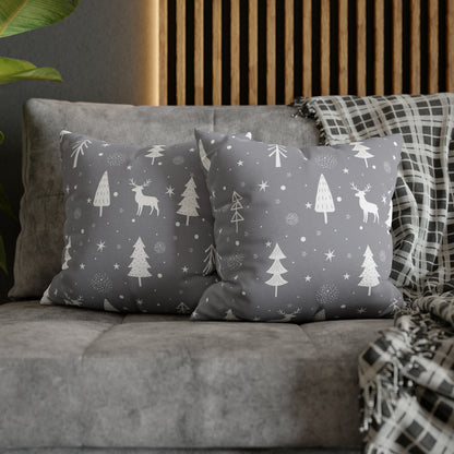 Reindeer Winter Wonderland Pillowcase Gray Holiday Pillow Christmas Gift (A), Holiday Gift    - HolidayShoppingFinds