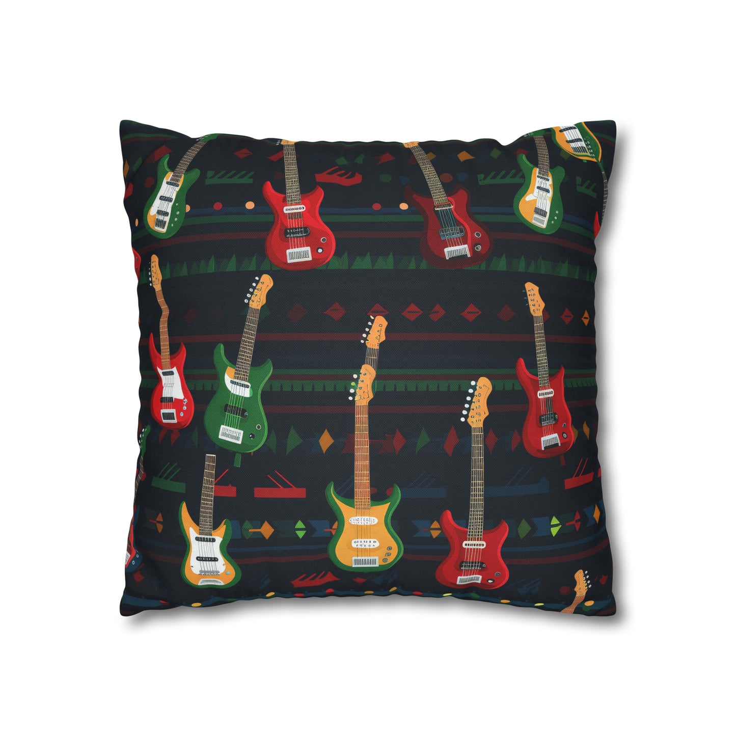 Rockstar Electric Guitar Pillowcase Cover, Red Green Yellow Guitars Accent Pillow    - HolidayShoppingFinds