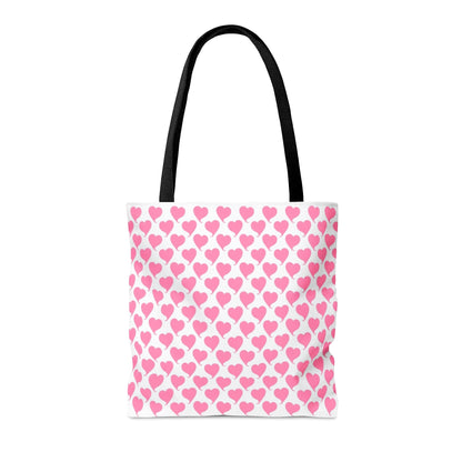 Lovely in Pink Hearts Pattern White Tote with Black Handles Bag - Valentine's Gift    - HolidayShoppingFinds