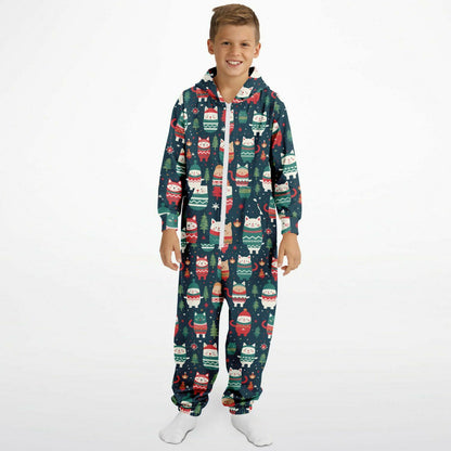 Winter Critters Teens Onesie, Kids Athletic  Jumpsuit Green Union Suit    - HolidayShoppingFinds