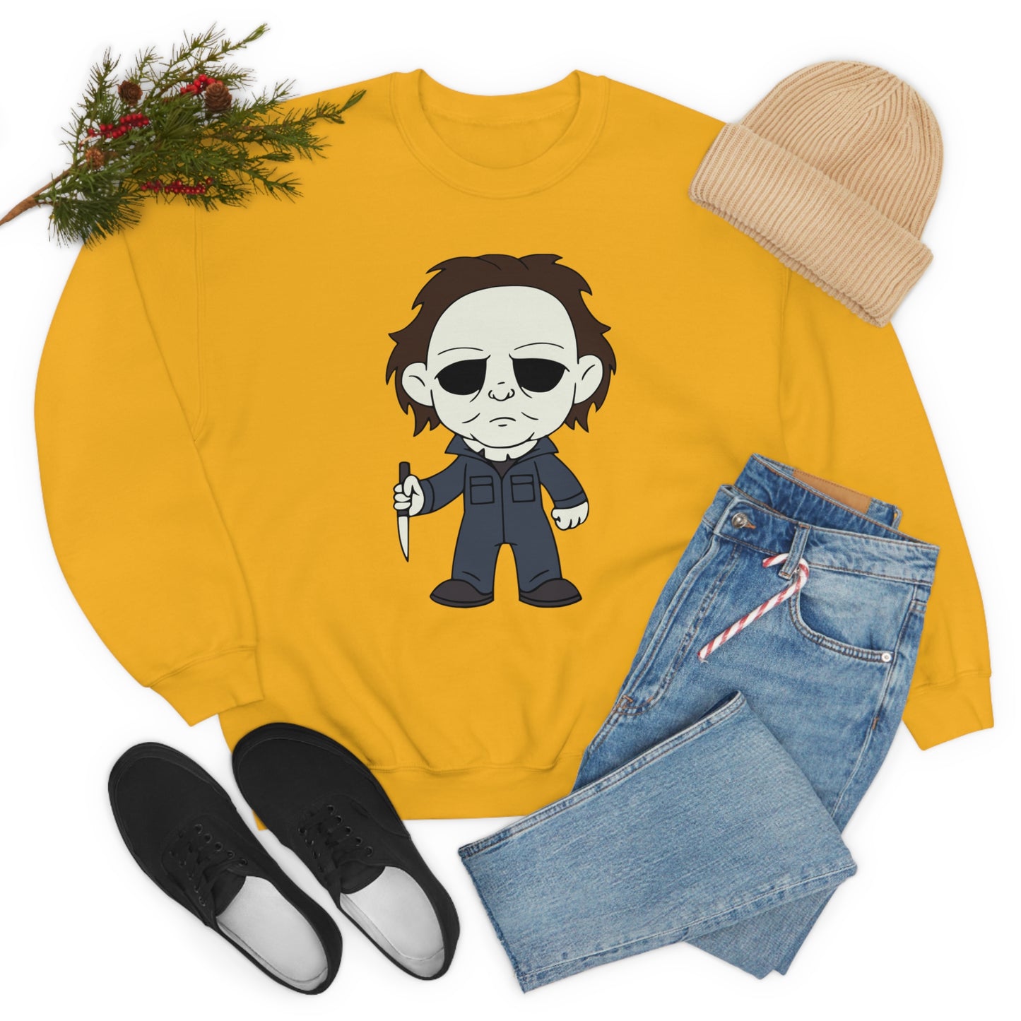 Michael Myers You Can't Kill the Boogieman Halloween Unisex Sweatshirt S-5XL S Gold  - HolidayShoppingFinds