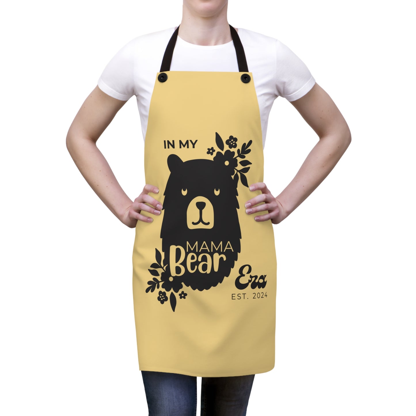 Personalized Mama Bear Era Apron, Mom Chef Apron, Gift for Moms (A), Buttery Yellow Kitchen Apron One Size   - HolidayShoppingFinds