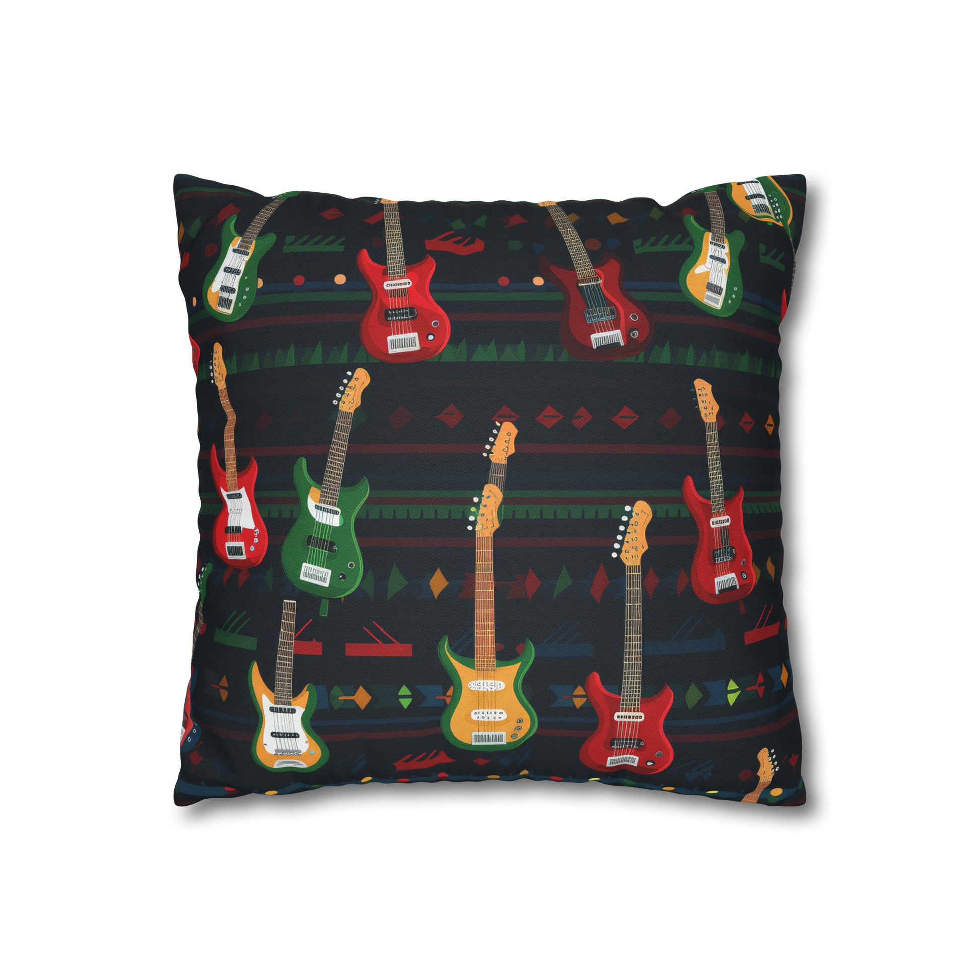 Rockstar Electric Guitar Pillowcase Cover, Red Green Yellow Guitars Accent Pillow    - HolidayShoppingFinds