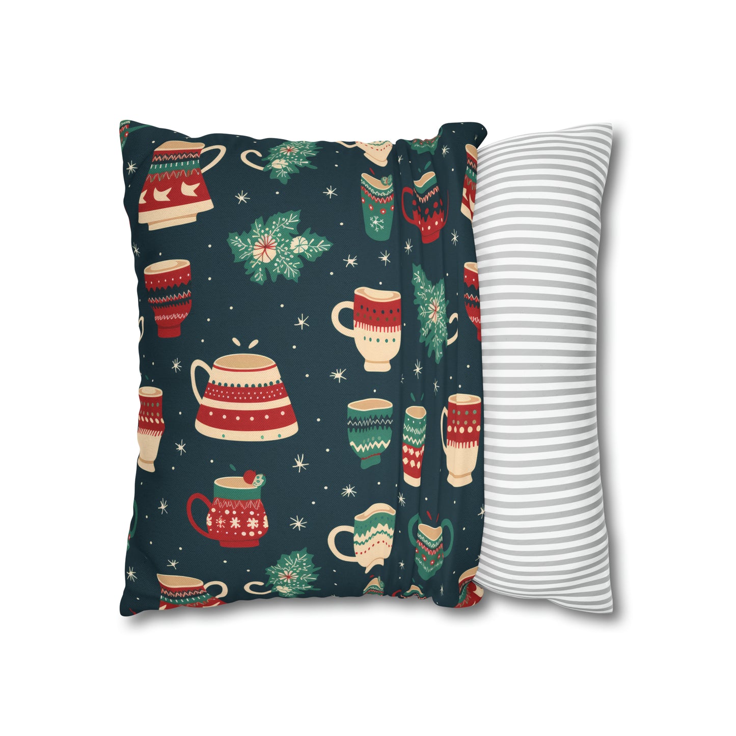 Hot Chocolate Pillowcase, Winter Accent Blue Pillow, Christmast Decoration, Christmas Gift    - HolidayShoppingFinds