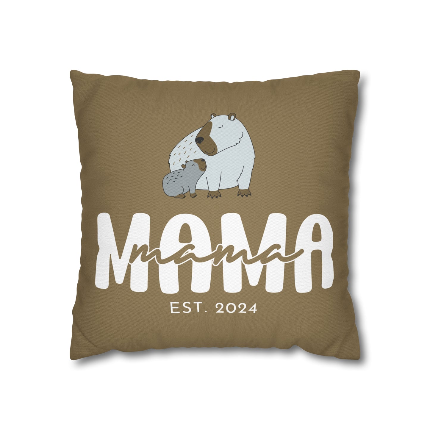 Personalized Mama Capybara Pillowcase Khaki, Gift For Mom    - HolidayShoppingFinds