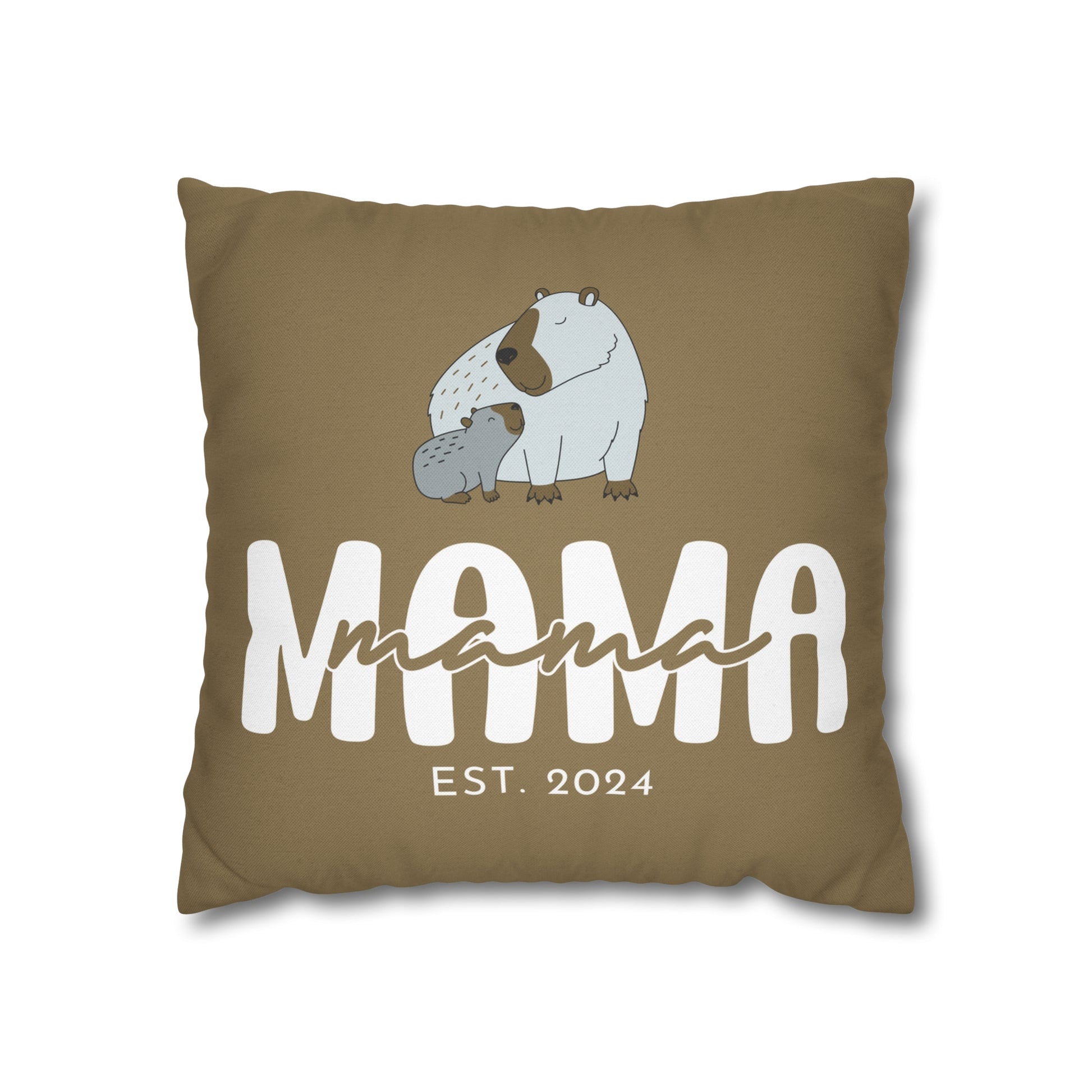 Personalized Mama Capybara Pillowcase Khaki, Gift For Mom    - HolidayShoppingFinds