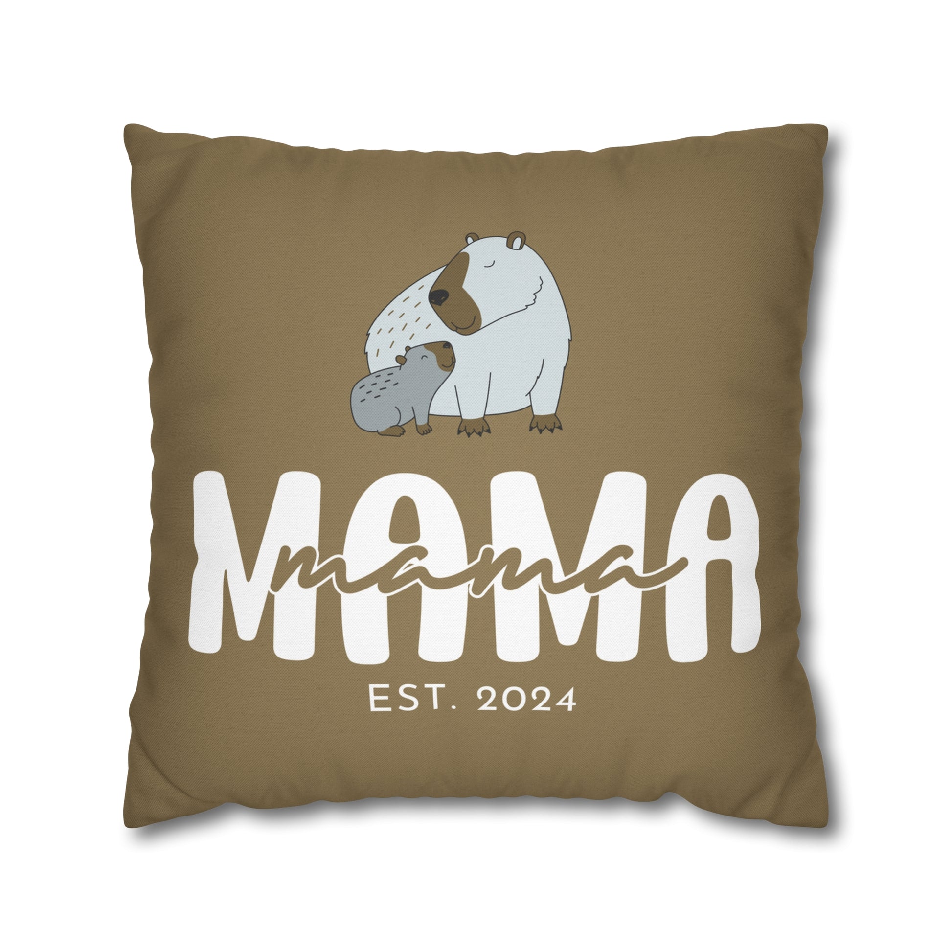 Personalized Mama Capybara Pillowcase Khaki, Gift For Mom    - HolidayShoppingFinds