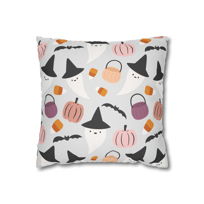 Whimsical Pillowcase, Halloween Ghost Bats Witch Hat Pumpkin Gray Pillow    - HolidayShoppingFinds