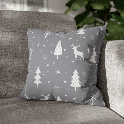 Reindeer Winter Wonderland Pillowcase Gray Holiday Pillow Christmas Gift (A), Holiday Gift 16" × 16"   - HolidayShoppingFinds