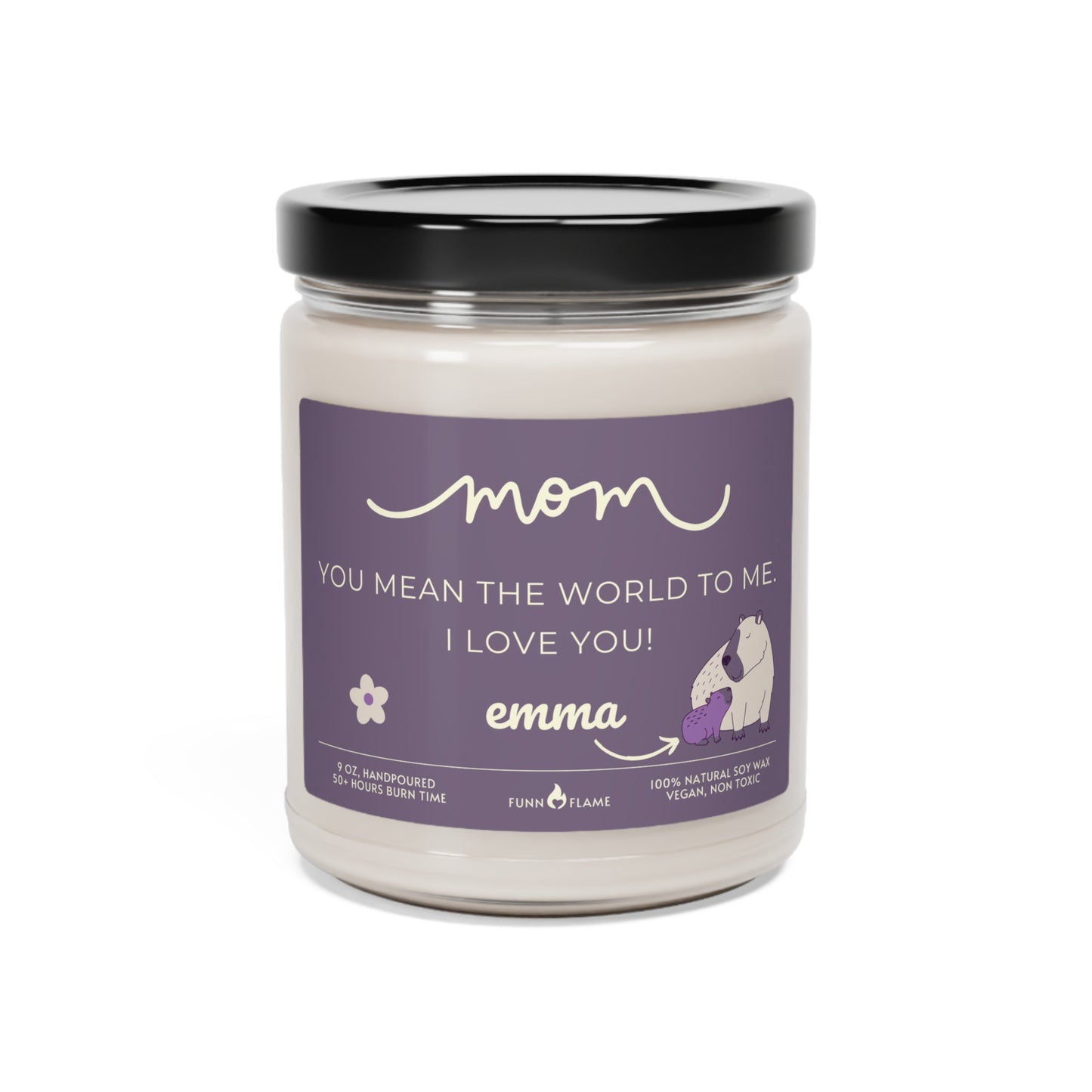 Personalized Mom Capybara Candle, Mother's Day Gift, Birthday, Purple, 100% Vegan Soy Wax Scented Candle, Eco-Friendly White Sage + Lavender 9oz  - HolidayShoppingFinds