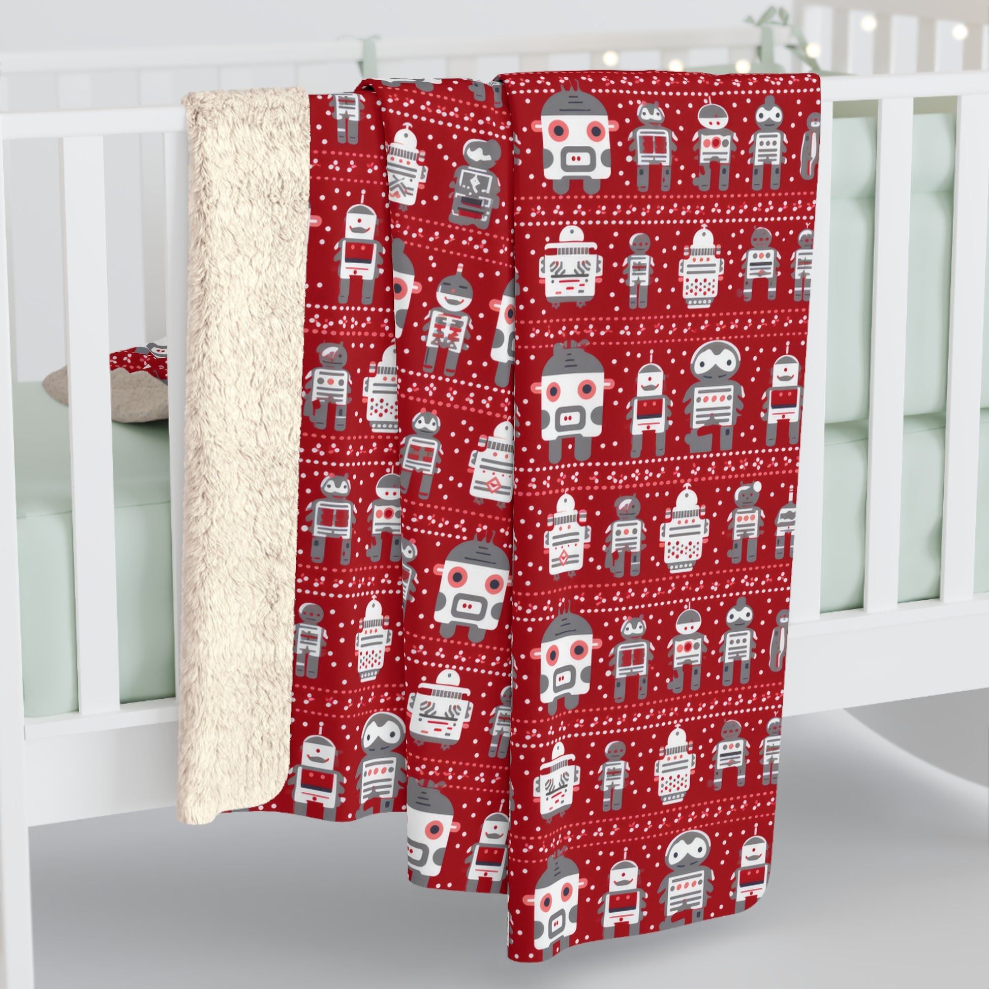 Robots Sherpa Blanket, Gamers Red Throw Blanket, Kids Teens Blanket    - HolidayShoppingFinds