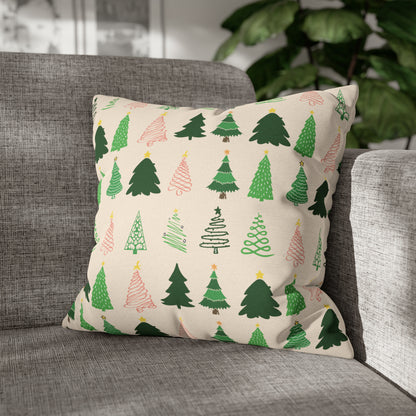 Christmas Trees Square Pillow Case, Creamy Ivory Winter Throw 18" × 18"   - HolidayShoppingFinds