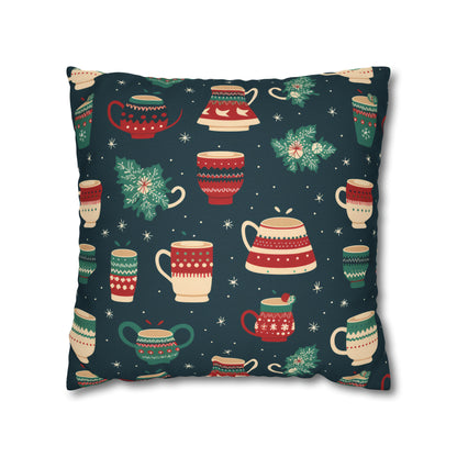 Hot Chocolate Pillowcase, Winter Accent Blue Pillow, Christmast Decoration, Christmas Gift    - HolidayShoppingFinds