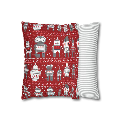 Holiday Robots Red Pillowcase, Gamers Pillow Case Cover, Tech Lovers Cushion Throw, Holiday Gift    - HolidayShoppingFinds