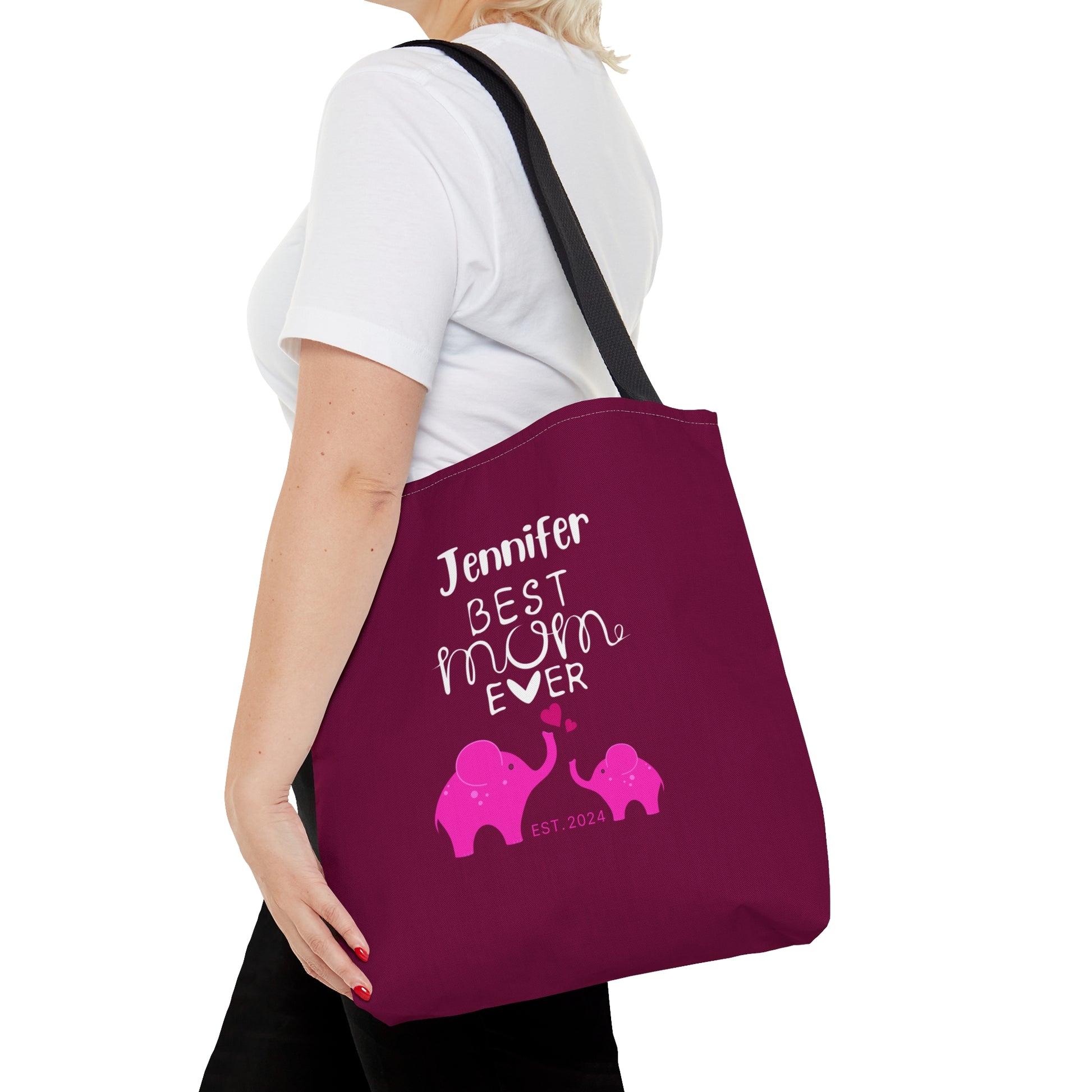 Personalized Best Mom Ever Tote Bag Gift for Mom, Baby Elephants Pink Tote    - HolidayShoppingFinds