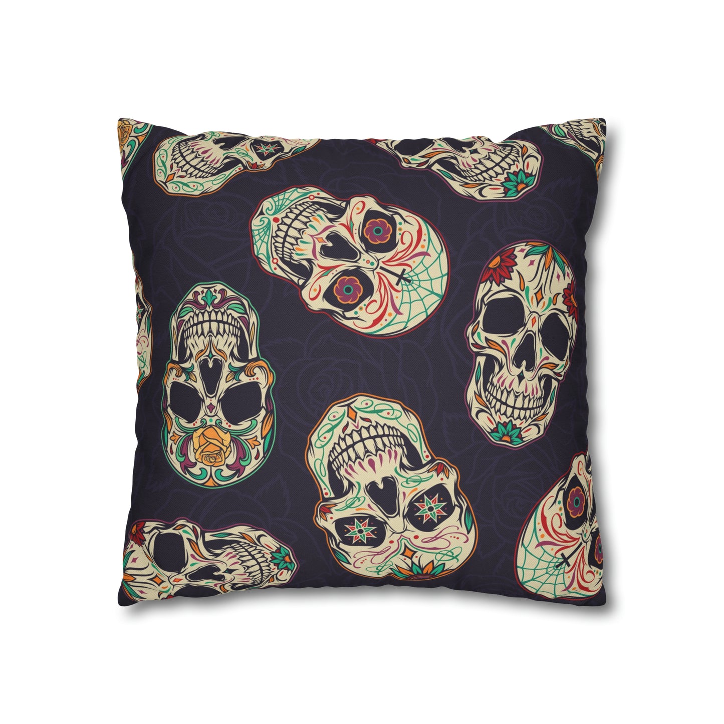 Sugar Skull Pillowcase, Day of the Dead Dia De Los Muertos Purple Pillow, Square 2-Sided Accent Pillow Cover    - HolidayShoppingFinds