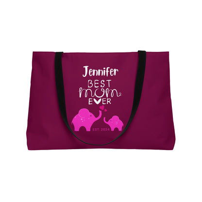 Personalized Best Mom Ever Weekender Bag for Mom, Pink Baby Elephants Tote Bag    - HolidayShoppingFinds