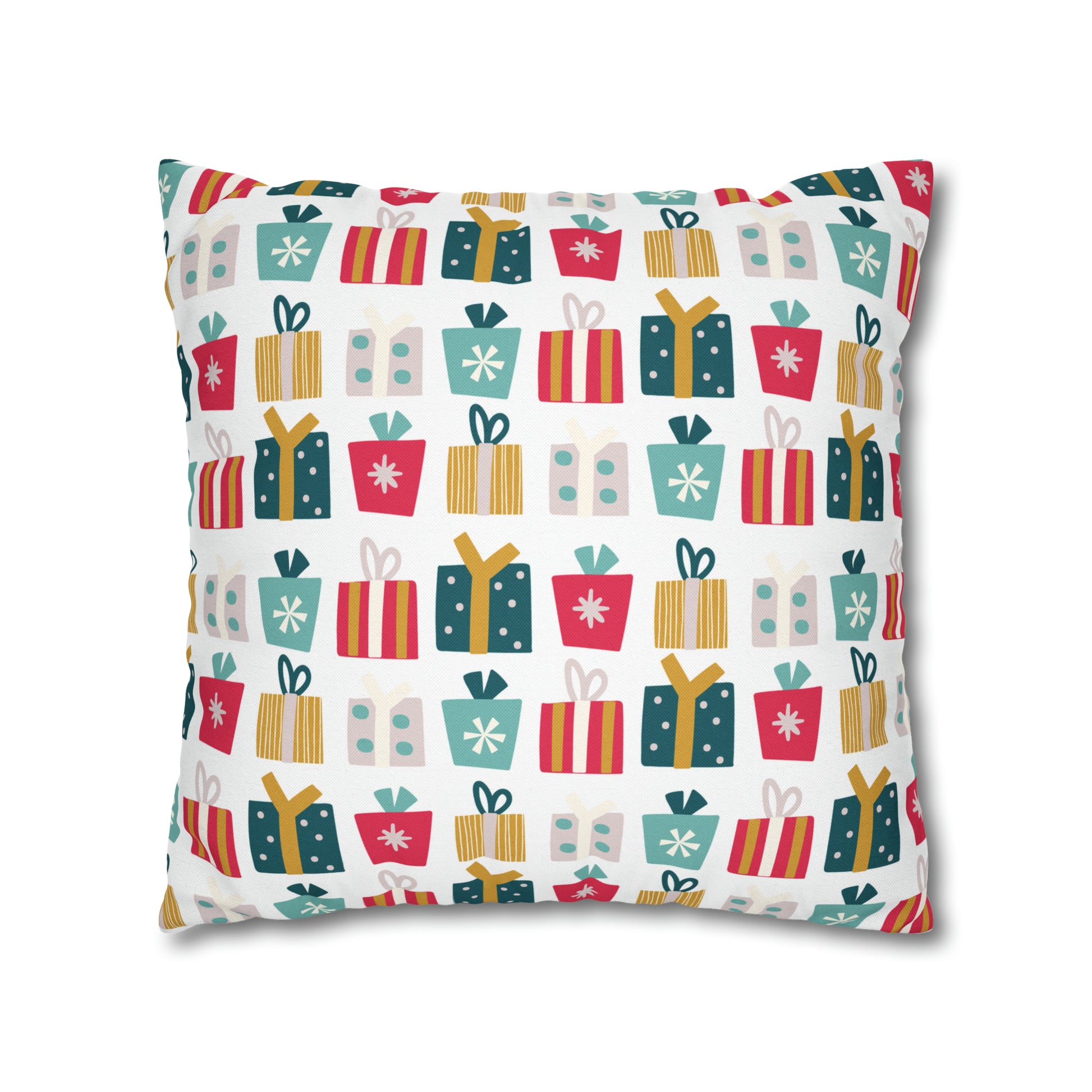 Gift Galore: Colorful Presents on White Square Pillow Case Throw    - HolidayShoppingFinds