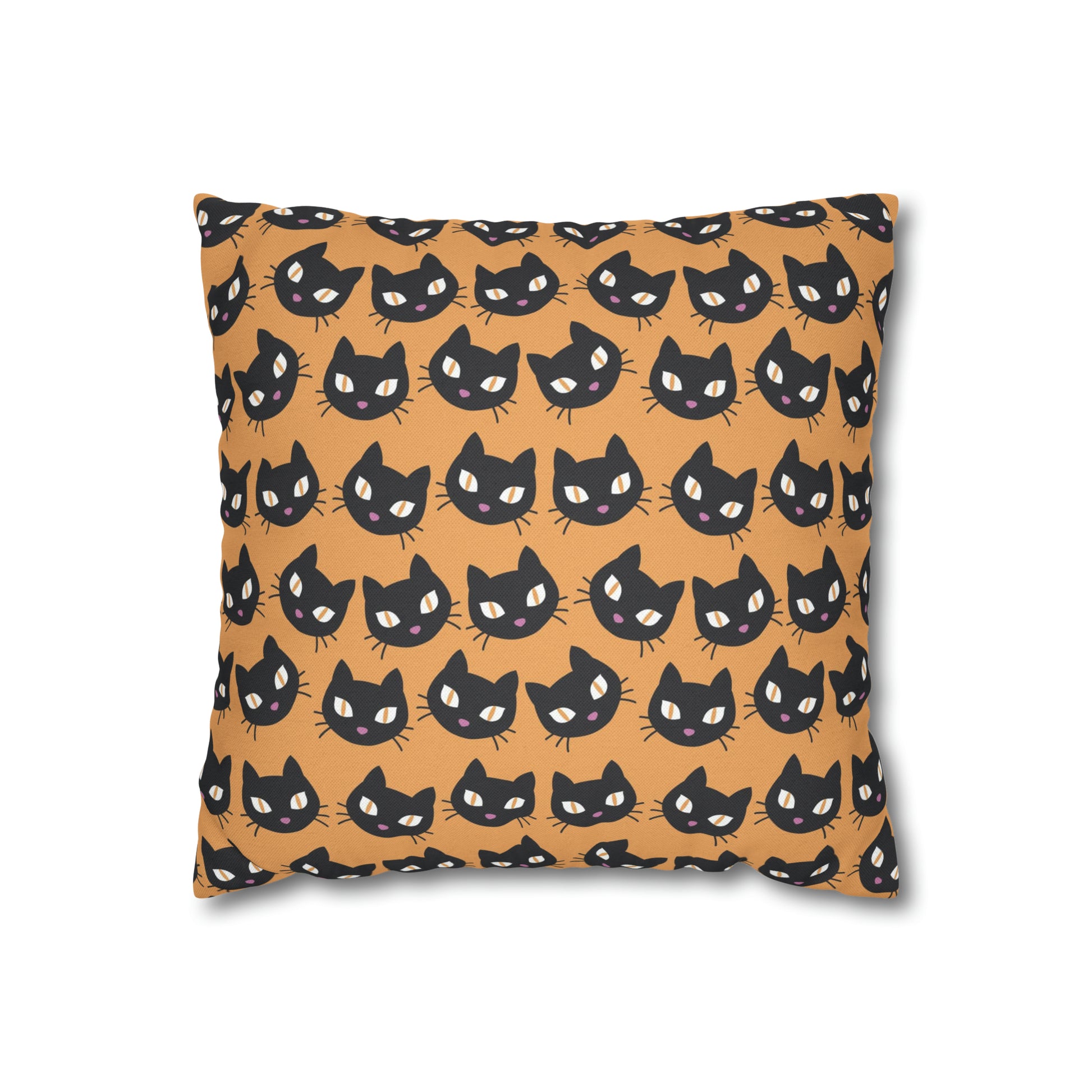 Cute Black Cats Halloween Pillowcase, Halloween Orange Throw Pillow Cover, Spooky Pillow, Square 2-Sided Pillow Case    - HolidayShoppingFinds