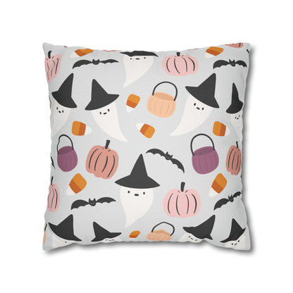 Whimsical Pillowcase, Halloween Ghost Bats Witch Hat Pumpkin Gray Pillow    - HolidayShoppingFinds