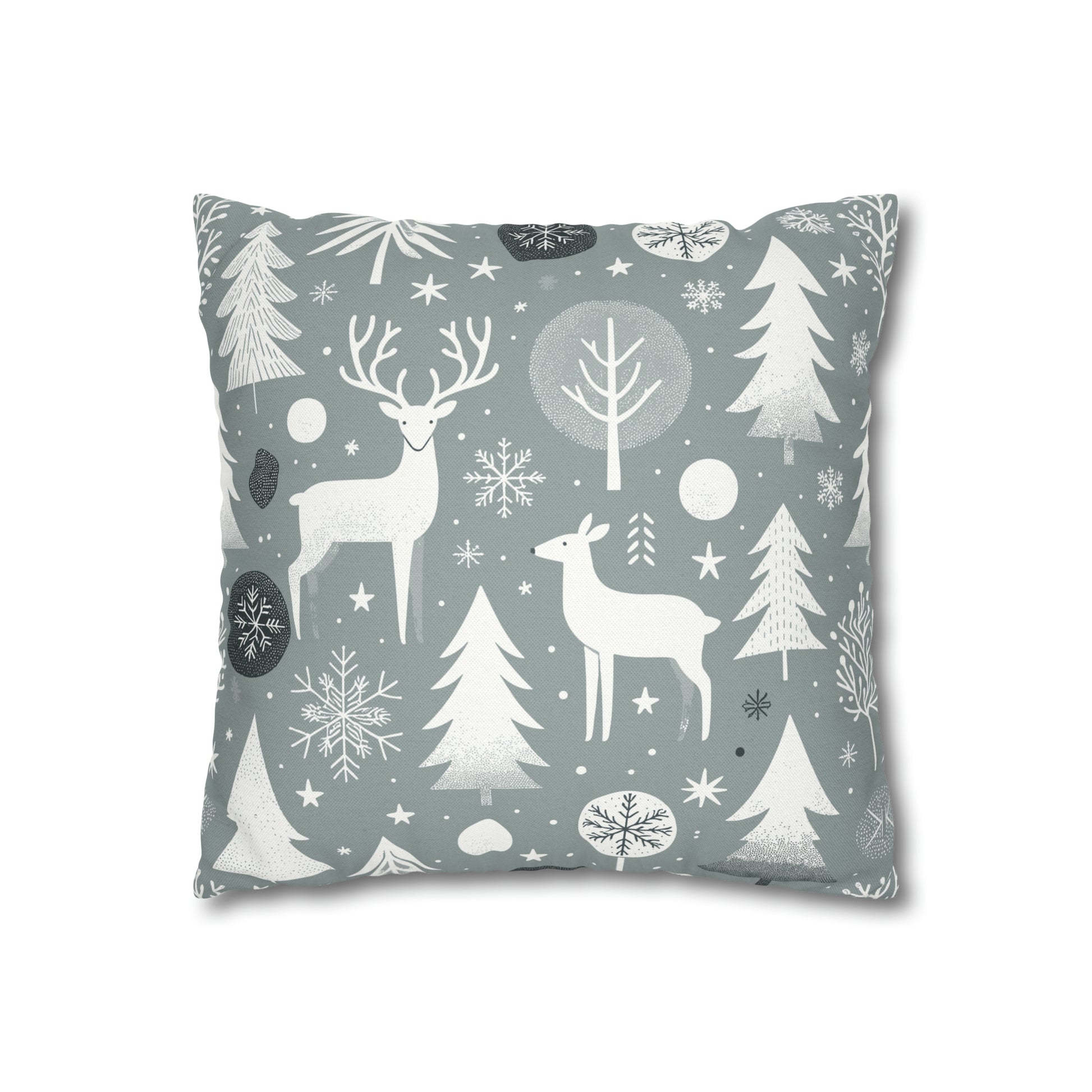 Reindeer Winter Wonderland Pillowcase Gray Holiday Pillow Christmas Gift, Holiday Gift (B)    - HolidayShoppingFinds