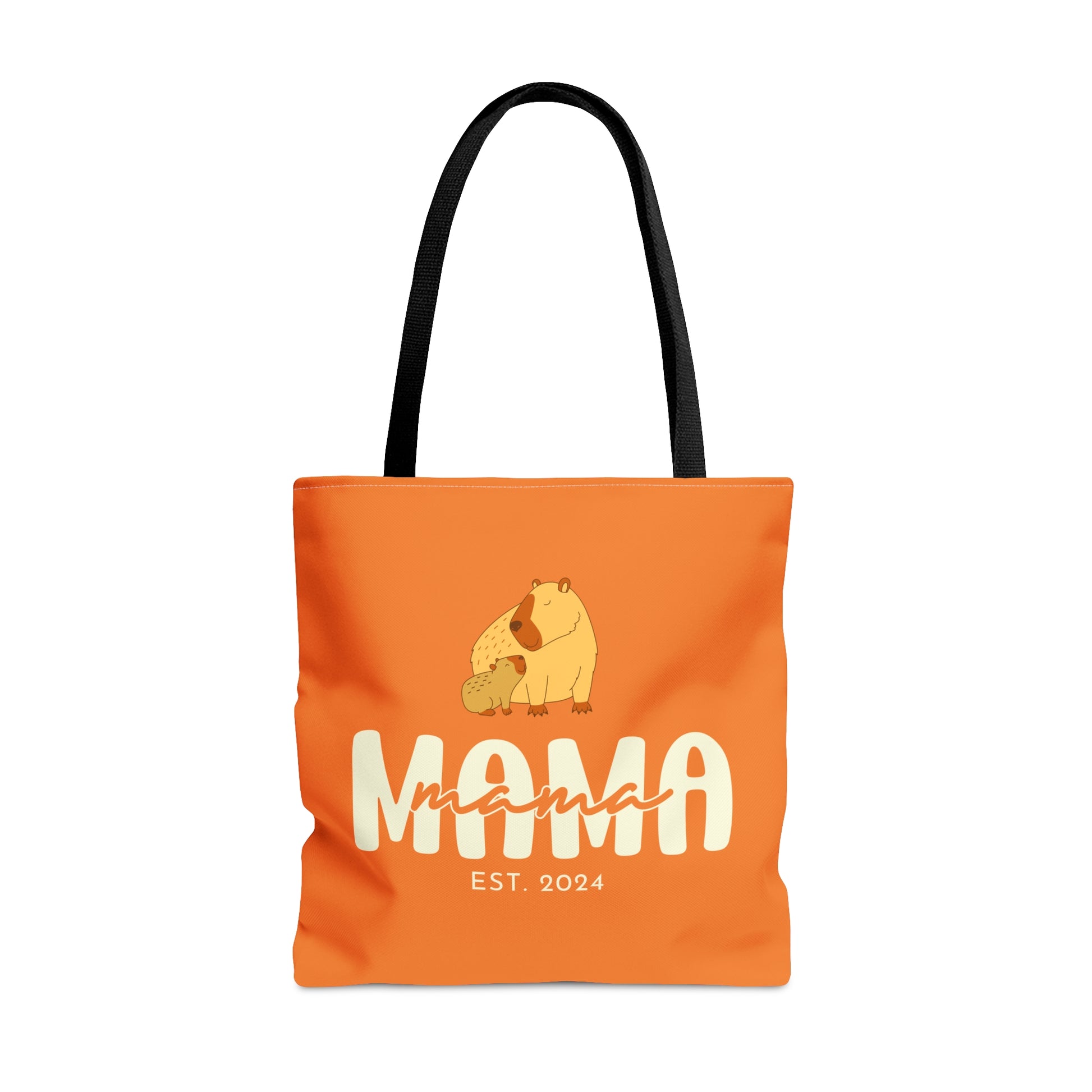 Custom Mama Capybara Tote Bag Orange, Gift for Mom Custom Tote Bag Large   - HolidayShoppingFinds