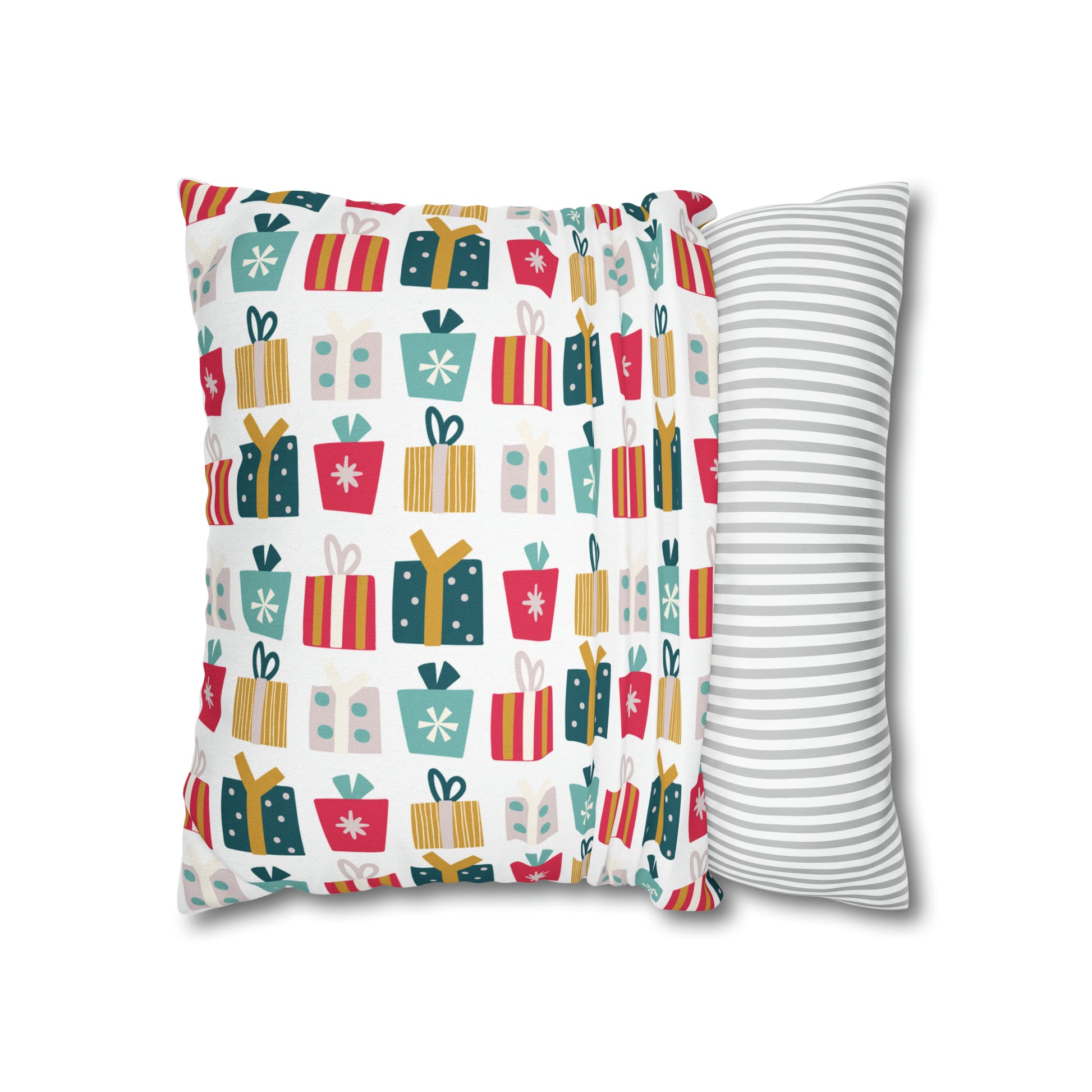 Gift Galore: Colorful Presents on White Square Pillow Case Throw    - HolidayShoppingFinds