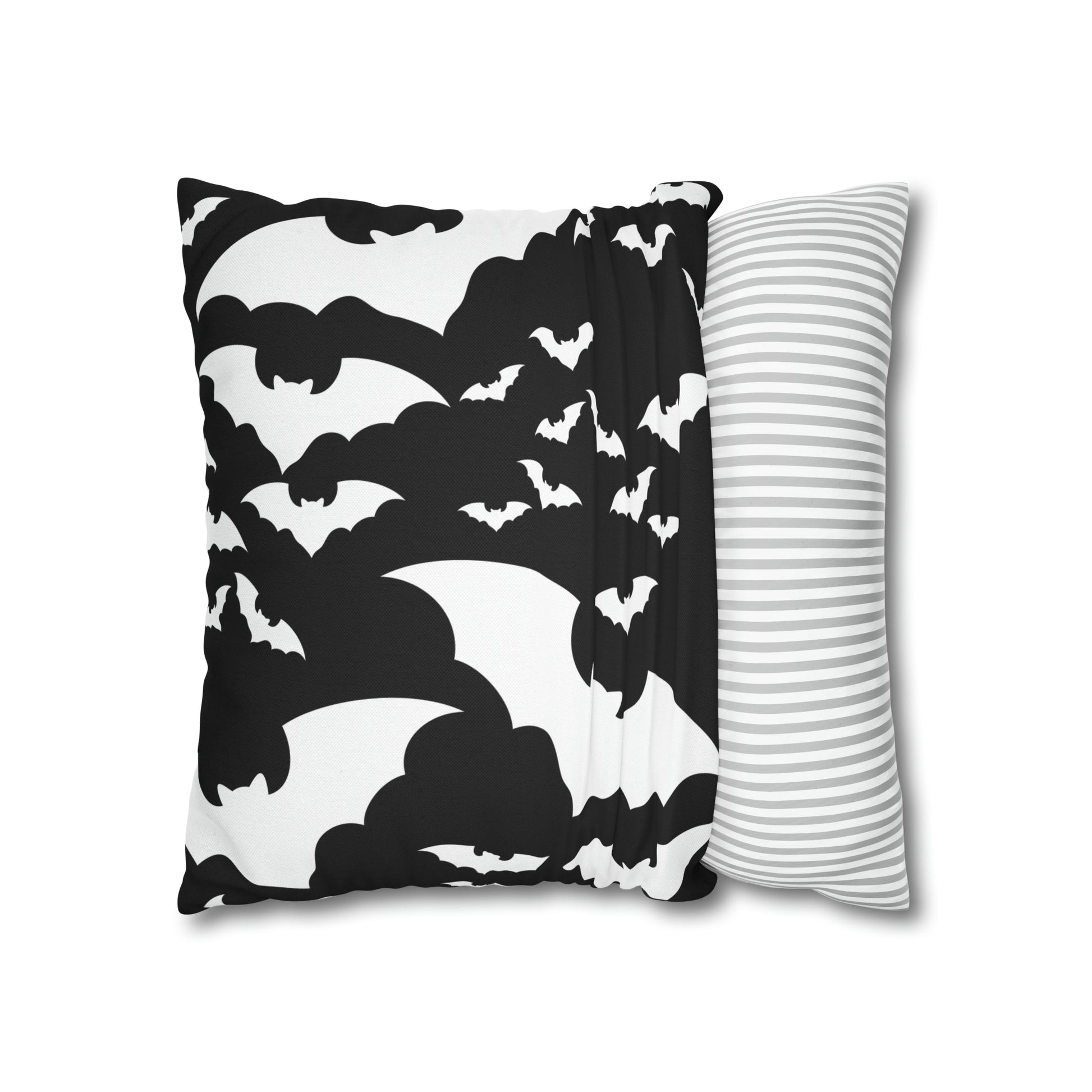 Spooky Bats Pillowcase, Halloween Black Pillow Cover, B&W Goth Pillow, Square 2-Sided Decorative Pillow    - HolidayShoppingFinds