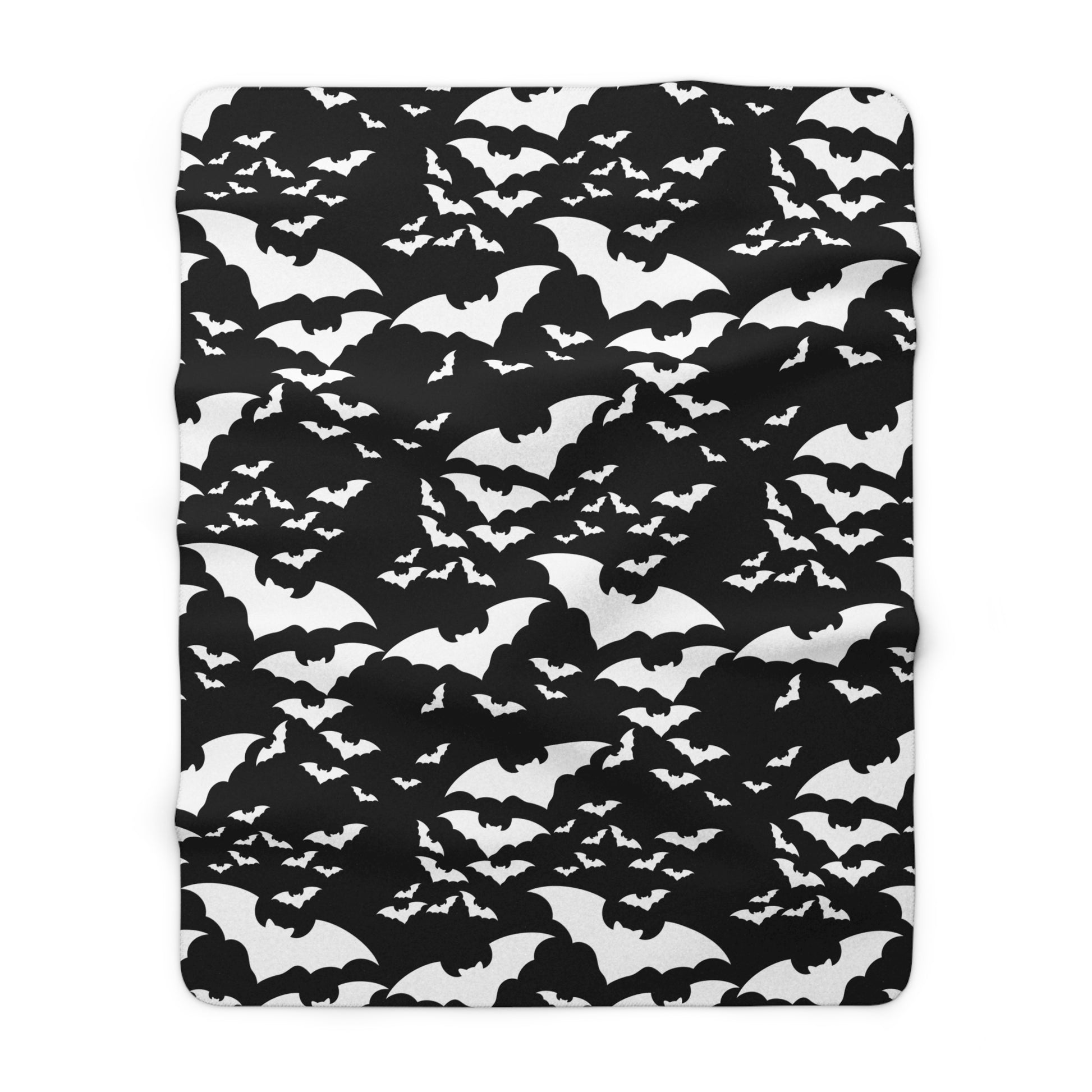 Spooky Bats Sherpa Fleece Blanket, Halloween Gothic Throw Blanket B&W    - HolidayShoppingFinds