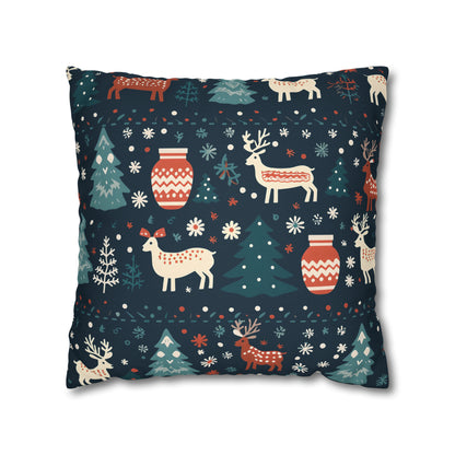 Holiday Pillowcase, Winter Accent Pillow Case with Reindeers, Christmas Trees, Snowflakes, Holiday Gift    - HolidayShoppingFinds