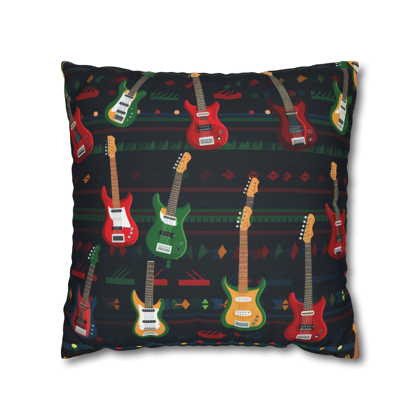 Rockstar Electric Guitar Pillowcase Cover, Red Green Yellow Guitars Accent Pillow    - HolidayShoppingFinds