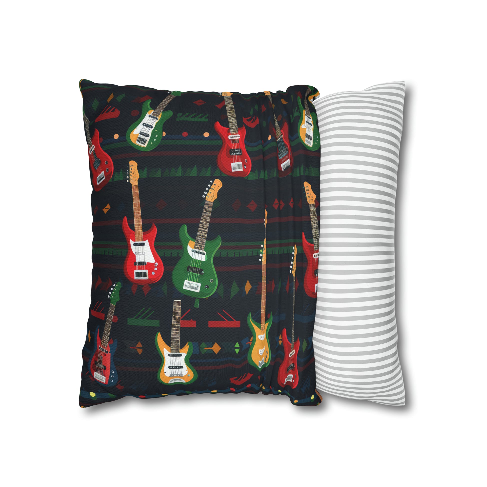 Rockstar Electric Guitar Pillowcase Cover, Red Green Yellow Guitars Accent Pillow    - HolidayShoppingFinds