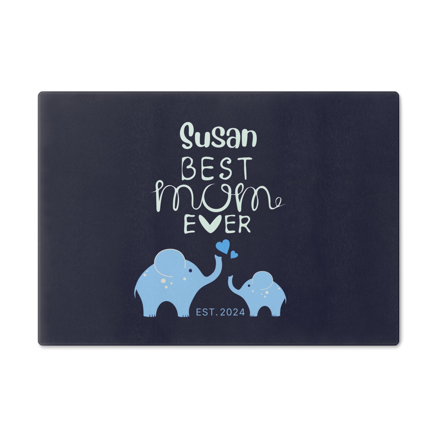 Personalized Best Mom Ever Glass Cutting Board, Gift for Mom, Elephants Cutting Board Blue Small   - HolidayShoppingFinds