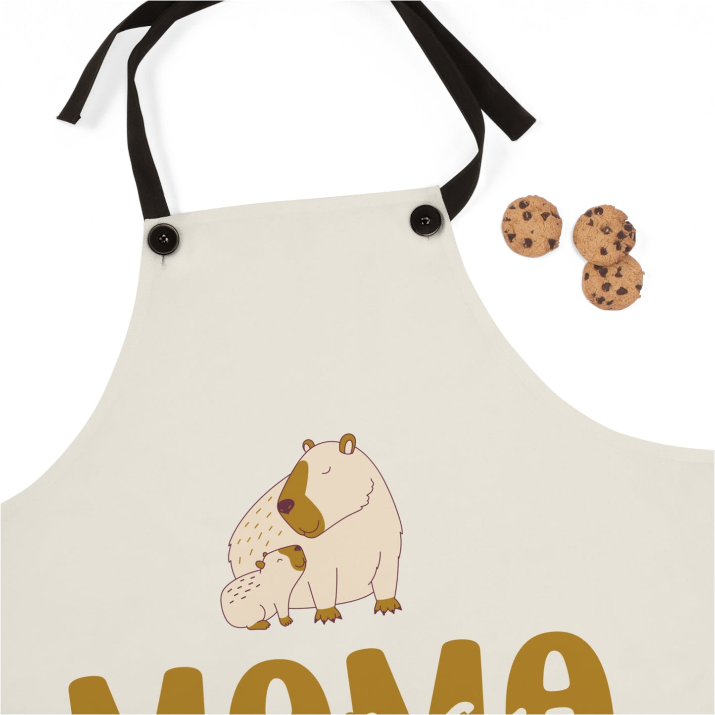 Personalized Mama Capybara Apron Beige, Chef Apron Gift For Mom    - HolidayShoppingFinds