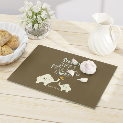 Personalized Best Mom Ever Glass Cutting Board, Gift for Mom, Elephants Cutting Board Khaki    - HolidayShoppingFinds