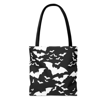 Spooky Bats Black Tote Bag, Halloween Gothic Handbag, Trick or Treat Bag, B&W Bag    - HolidayShoppingFinds