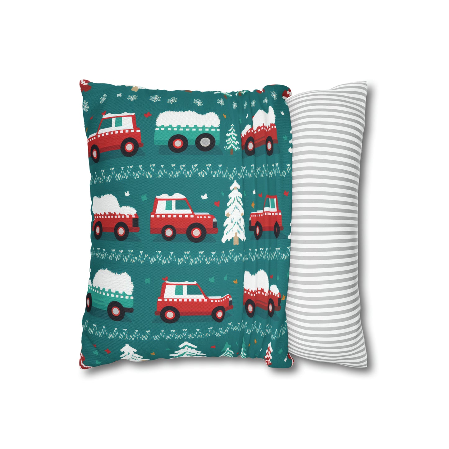 Winter Roadtrip Pillowcase, Snowy Car Teal Pillow Case Cover Vehicle-Themed Cushion Throw    - HolidayShoppingFinds